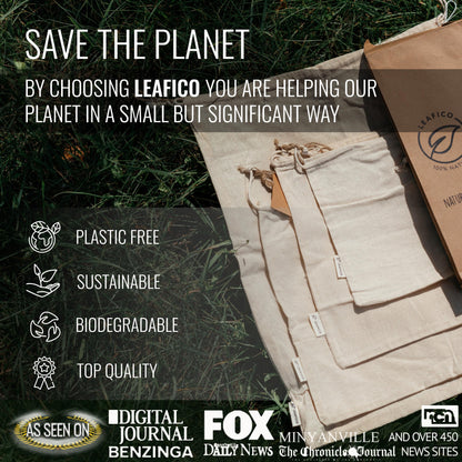 LEAFICO Cotton Storage Bags – X-Large 14x17 Inch (6-Pack) – Reusable Muslin Bags with Drawstrings – Biodegradable Canvas Fabric Sacks – Perfect for Bread, Bulk Produce, Potatoes, Onions, Shoes