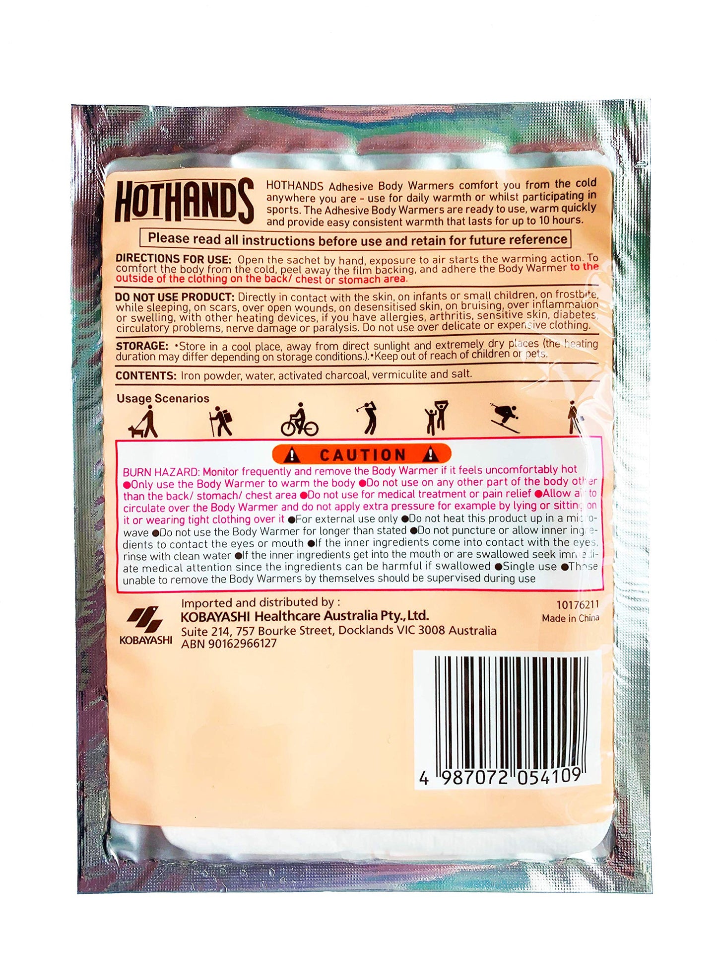 HOTHANDS Adhesive Body Air Activated Warmer Up to 10 Hours of Heat, 5 Count (Pack of 1)