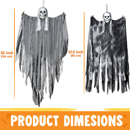 JOYIN 3 Pack Hanging Halloween Skeleton Ghosts Decorations Outdoor, Grim Reapers for Best Halloween Outdoor Decorations, Haunted Haunted House Prop, Party Supplies
