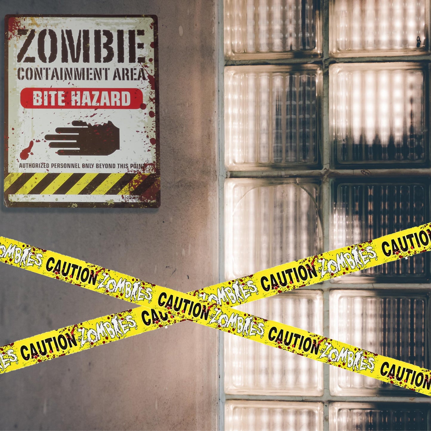 4E's Novelty 6 Warning Signs 11x14" with Caution Tape Roll 20 Feet - Halloween Zombie Party Decorations Halloween Indoor Outdoor Yard Signs Beware Danger Door Posters Haunted House Decor