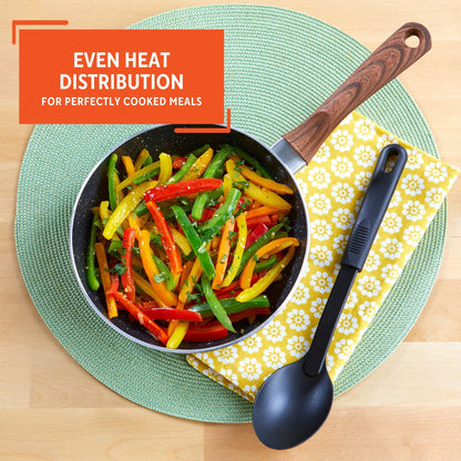 IMUSA USA Woodlook 8" Black Stone Fry Pan Handle and Speckled Nonstick Interior, 8"