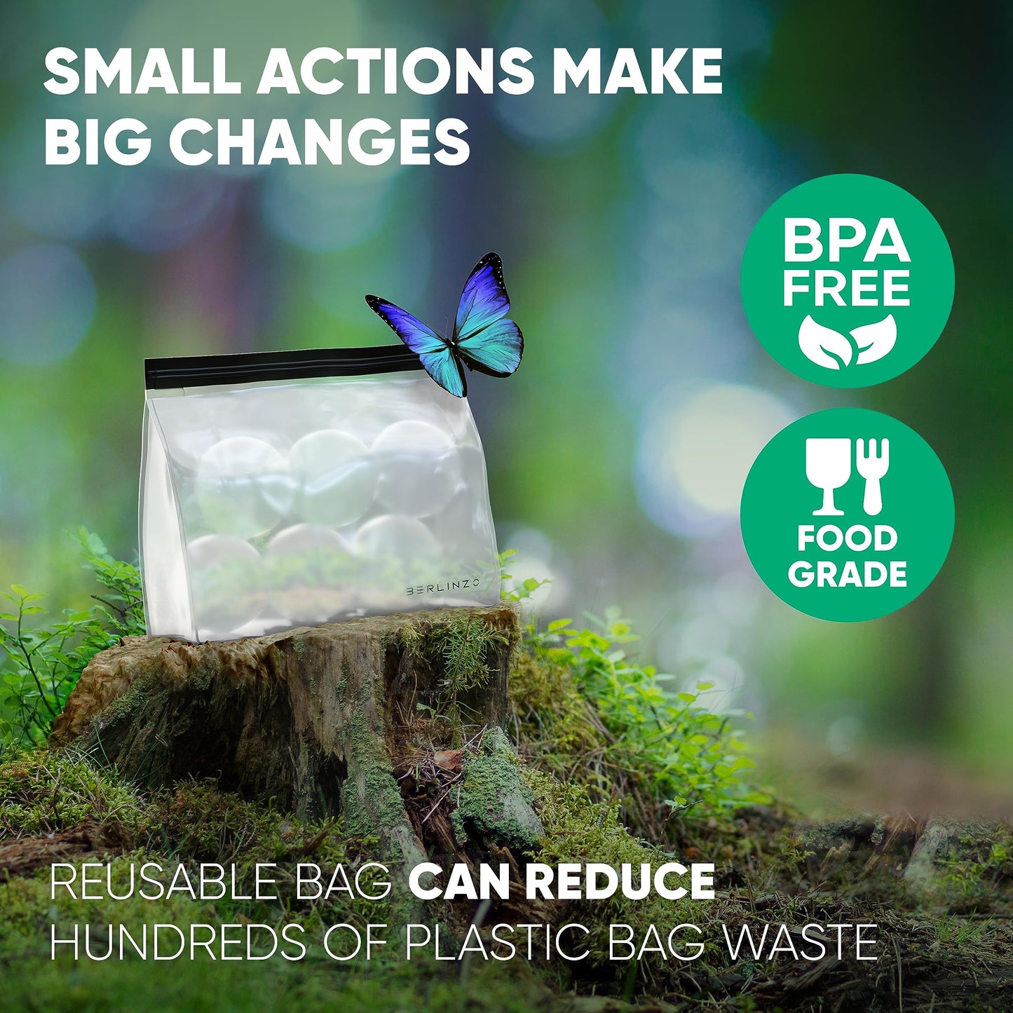 BERLINZO Large Reusable Ice Storage Bag - Freezer Safe Leak Proof Silicone and Plastic-Free Lunch Bag for Ice and Food Storage - BPA-Free XL Size