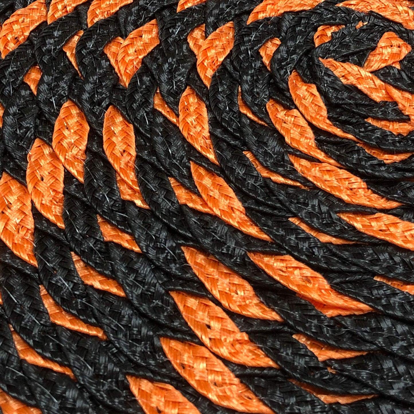 Halloween 15" Round Orange Black Dual-Color Braided Woven Polypropylene Plastic Placemats, Set of 6