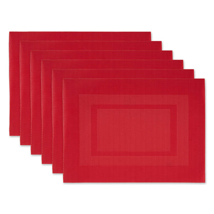 DII Everyday, Easy to Clean Indoor/Outdoor Woven Vinyl Double Border Placemats, 13x18, Tango Red - Set of 6