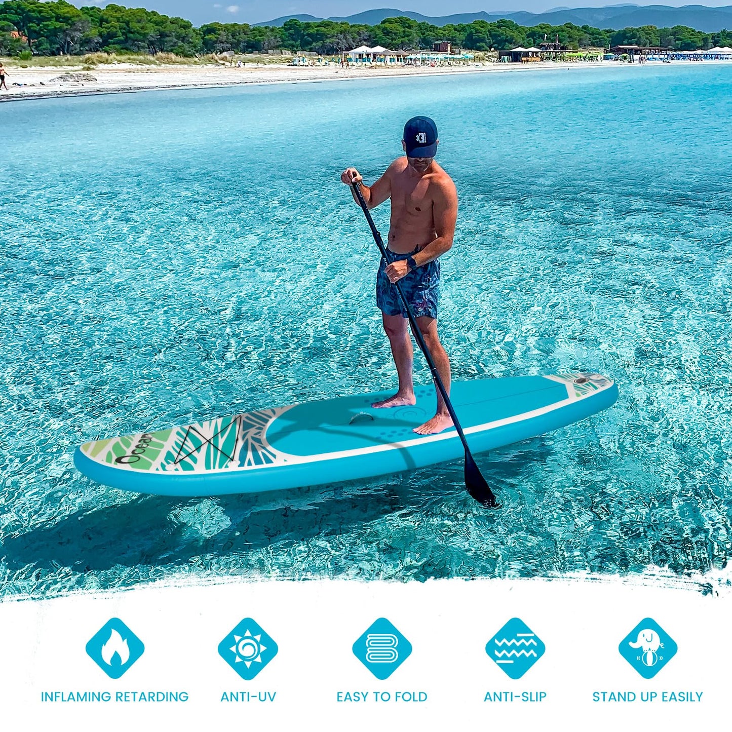 FEATH-R-LITE Inflatable Paddle Board Stand Up Paddleboards for Adults SUP with Premium Accessories Pump, Adjustable Paddle, Leash, Three Fins, Backpack (‎Blue Ocean)