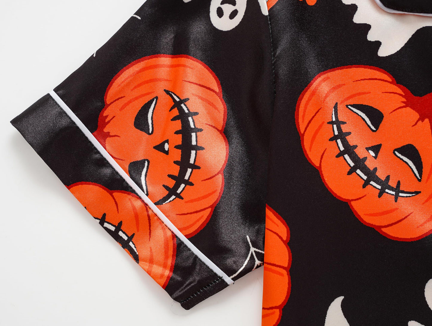 Hupohoi Unisex Kids Boys and Girls Pajama Sets Summer Short Sleeve Long Pants 2pcs Silky Sleepwear Button Down Loungewear, Pumpkin, 10