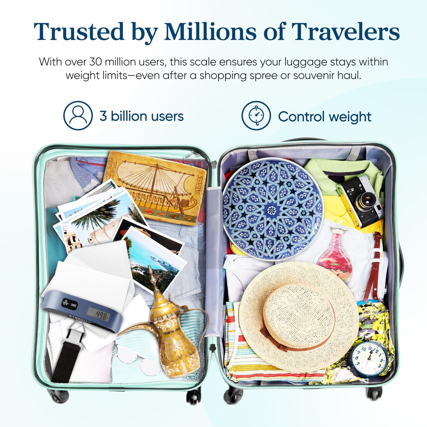 Etekcity Luggage Scale, Travel Essentials, Digital Suitcase Weight Scales for Travel Accessories, Hanging Baggage Scale with Temperature Sensor, Rubber Paint, 110 Pounds, Battery Included, Blue