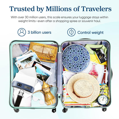 Etekcity Luggage Scale, Travel Essentials, Digital Suitcase Weight Scales for Travel Accessories, Hanging Baggage Scale with Temperature Sensor, Rubber Paint, 110 Pounds, Battery Included, Blue