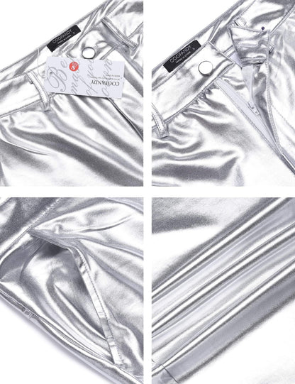 COOFANDY Men's Shiny Silver Pants Disco Night Club Pants 70s 80s 90s Party Dance Pant Straight Leg Trousers