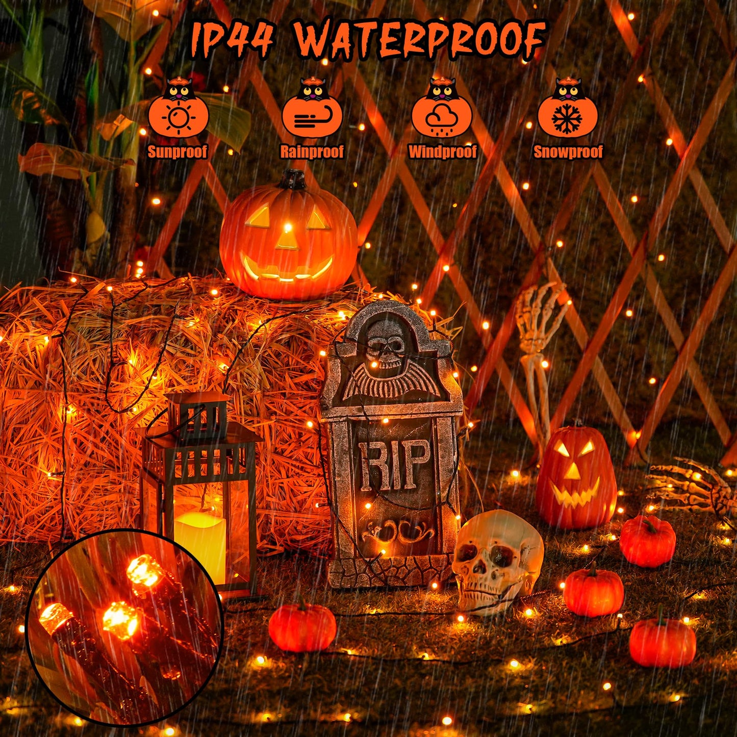 JMEXSUSS 2 Pack Halloween Solar Lights Outdoor, Total 400 LED 151FT Orange Solar Lights Outdoor Waterproof, 8 Modes Christmas String Light for Outside Tree Patio Yard Garden Halloween Decorations