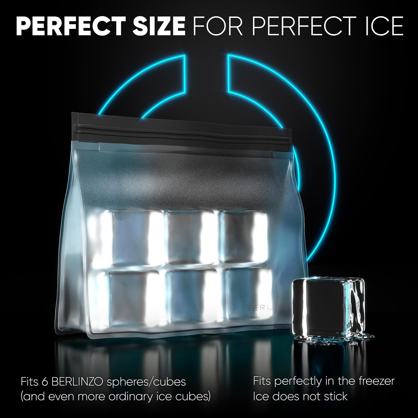 BERLINZO Large Reusable Ice Storage Bag - Freezer Safe Leak Proof Silicone and Plastic-Free Lunch Bag for Ice and Food Storage - BPA-Free XL Size
