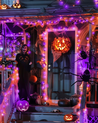 Fairy Lights Battery Operated, Twinkle String Lights Waterproof Silver Wire 5 Feet 60 Led Firecracker Starry Lights for DIY Wreath Party Bedroom Mason Jar Indoor Halloween Decoration, Orange & Purple