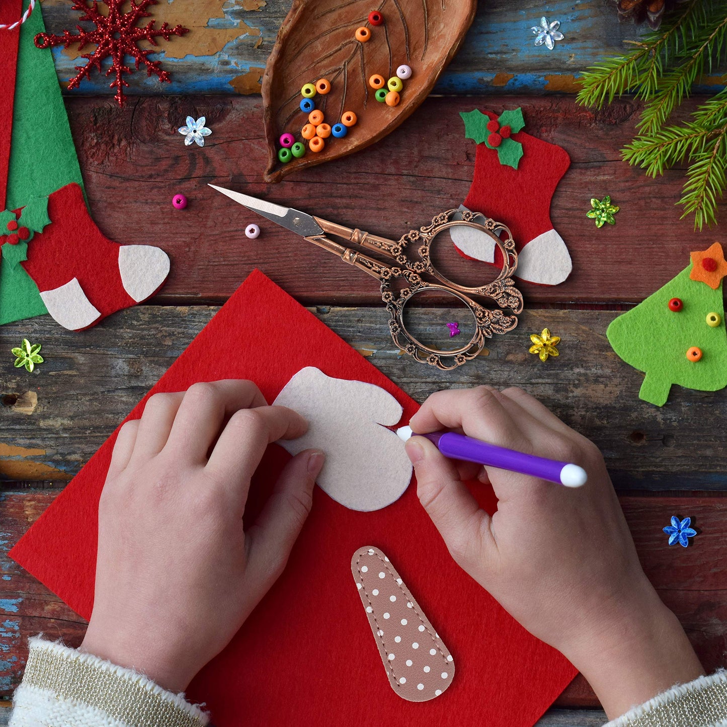 Hisuper 4.5inch Sewing Embroidery Scissors with Leather Scissors Cover, Crafting Sharp Scissor Stainless Steel Craft Shears Scissor for Needlework Manual Sewing Handicrafts Tool