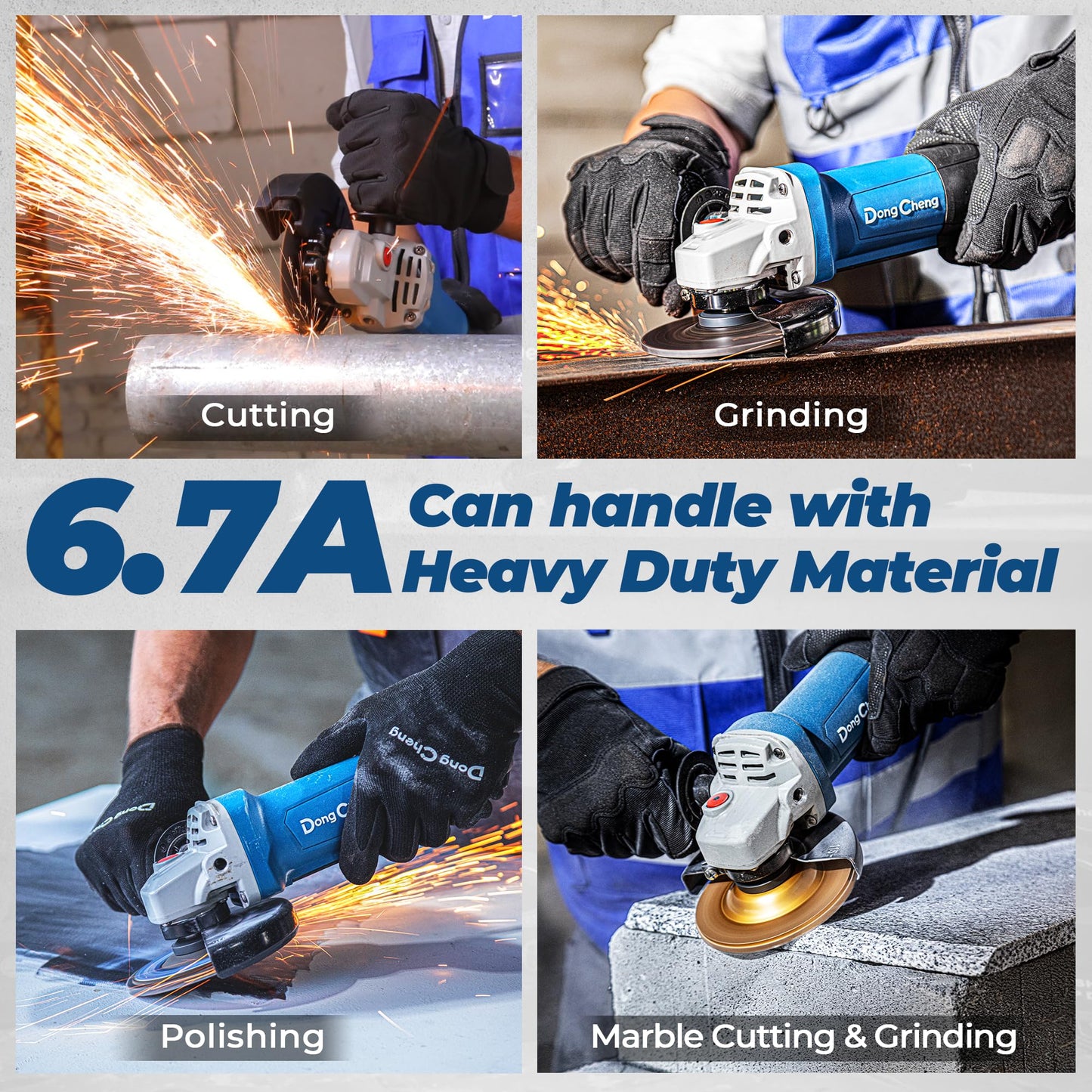 DongCheng Angle Grinder 4-1/2 inch 6.7-Amp Paddle Switch 11800RPM Power Electric Grinder Tools with Cutting & Grinding Wheels, Flap Discs, Auxiliary Handle for Metal & Rust Removal, Beginner-Friendly