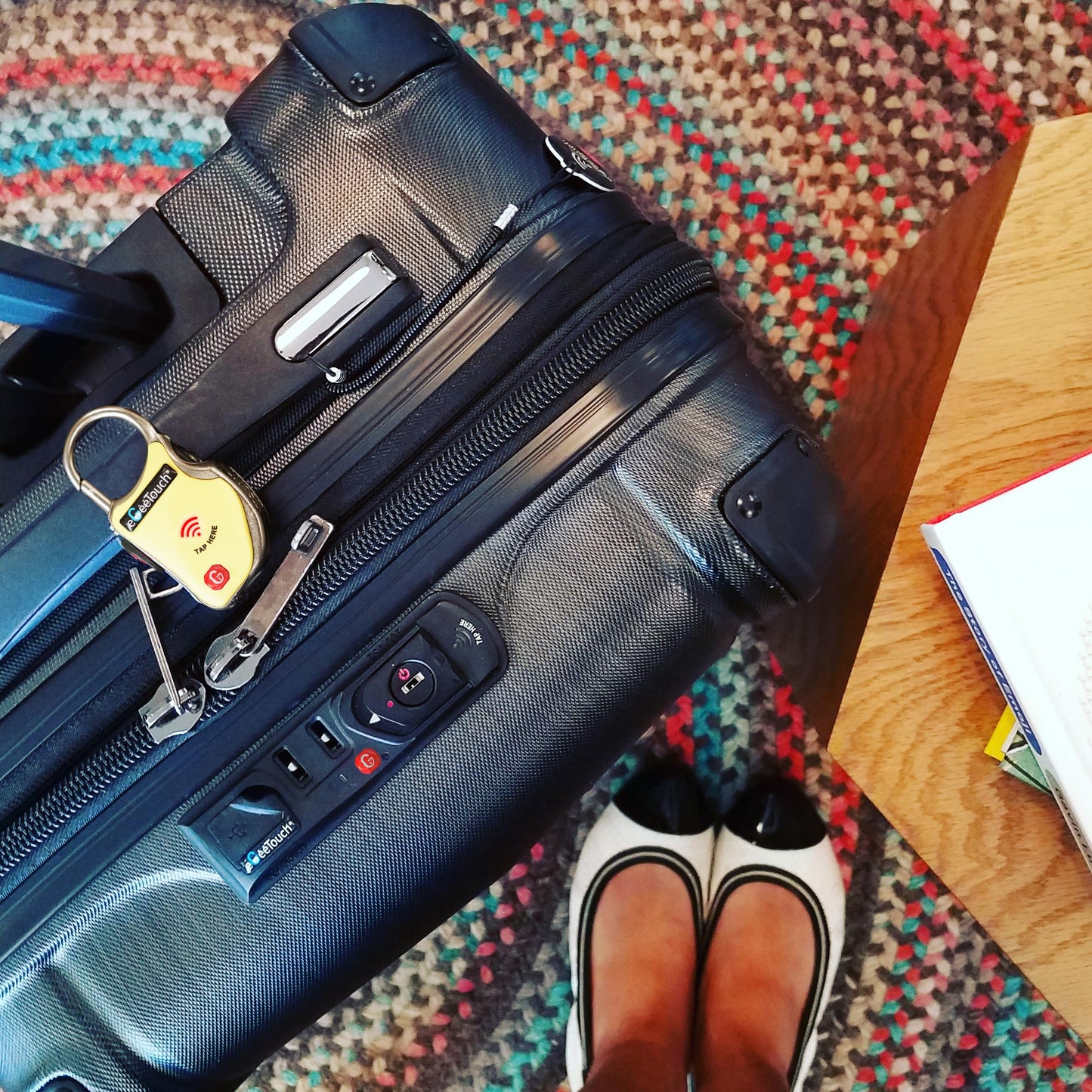 eGeeTouch Smart Travel Padlock with Patented Dual Access Technologies (NFC + BT), Vicinity Tracking, etc. (BLACK)