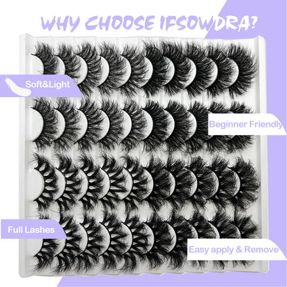 IFSOWDRA Mink Lashes Strip D Curl Volume 20/25mm Long Dramatic Lashes 3D Mink Cat Eye Eyelashes Pack, Wispy False Eyelashes Natural Look (4 Styles)