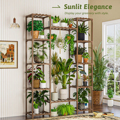 GENTINGBRO Large Plant Stand Indoor Outdoor 62.2“ Tall Plant Shelf Large Tiered Flower Stands for Multiple Display Wood Hanging Planter Holder for Living Room Garden Balcony Patio Decor