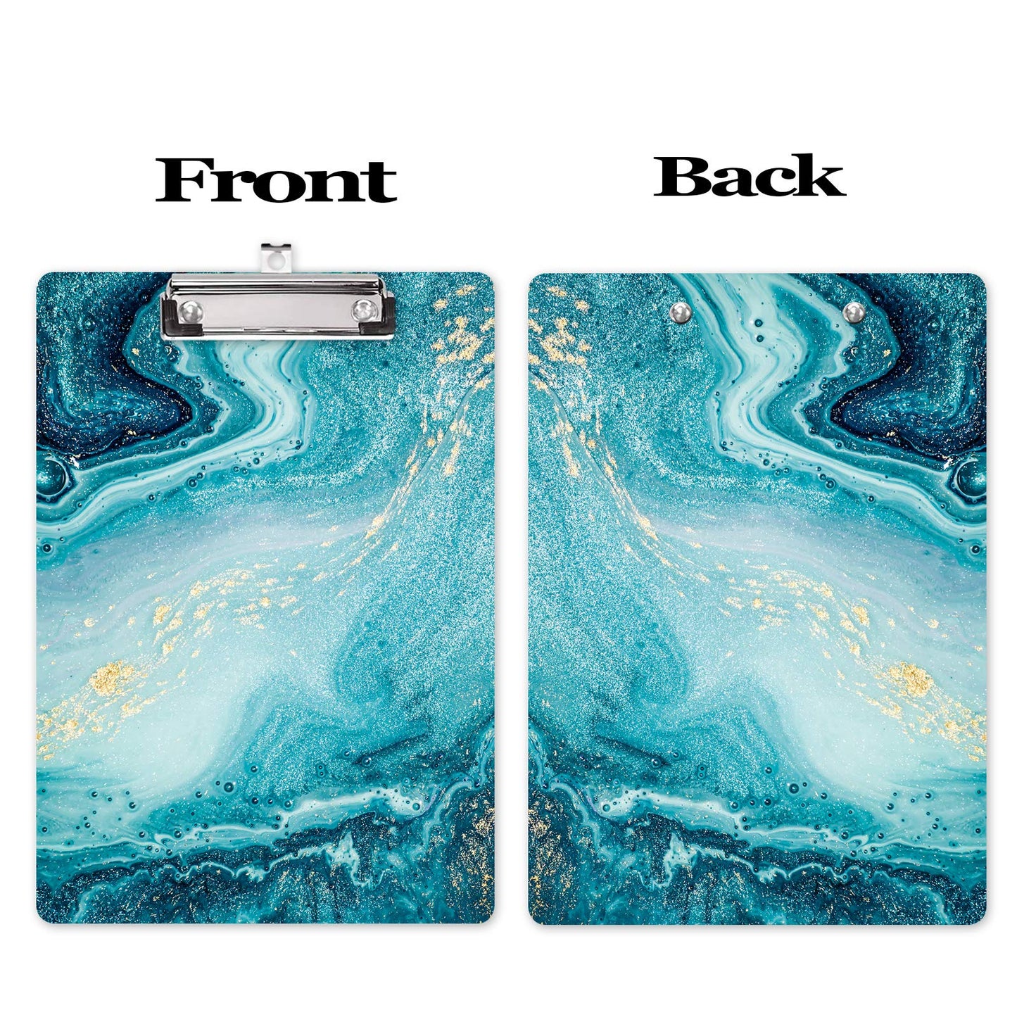 Hongri Wooden Clipboard, Fashion Design Clip Board for Classroom Students,Teacher, Women, Kids, Cute Custom Pattern, Standard Letter Size 9 x 12.5 in with Low Profile Metal Clip, Teal Marble