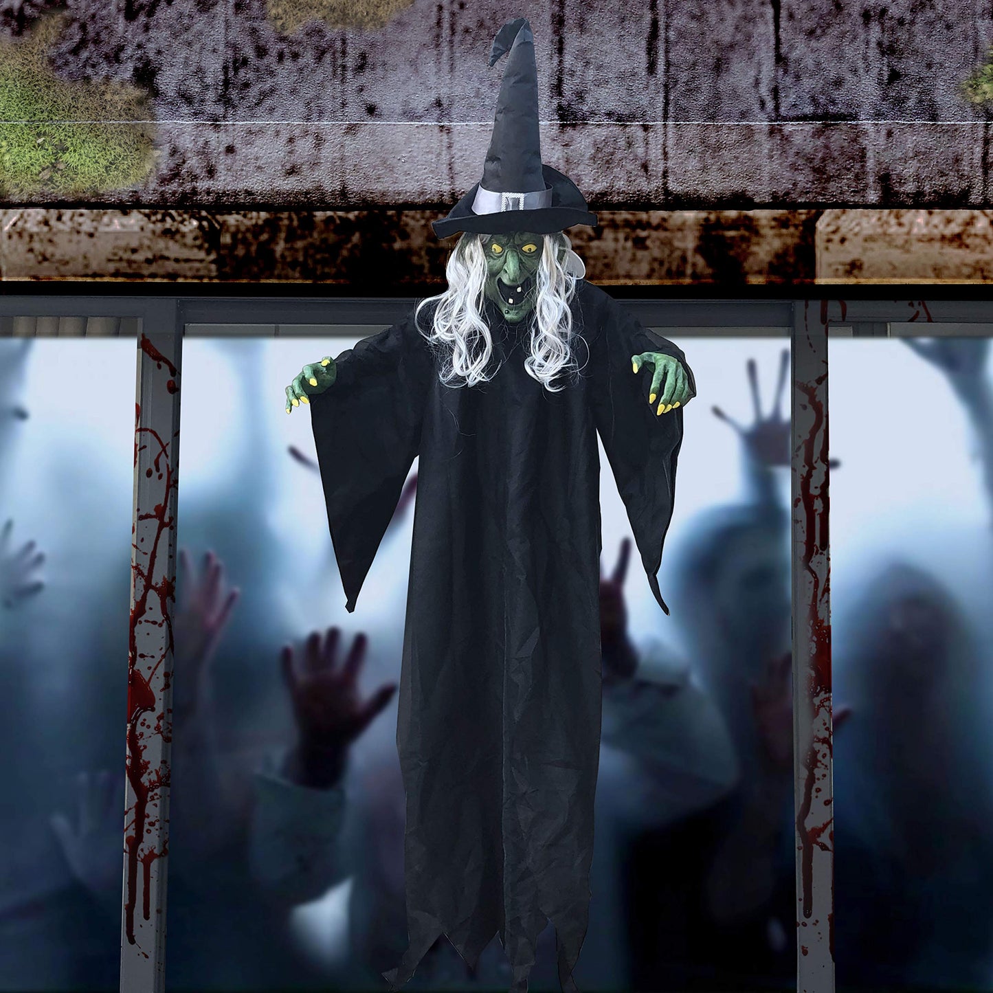 JOYIN 74" Hanging Witch Halloween Decorations Outdoor, Talking Flying Ghost Decor Haunted House Party Supplies Props Light Up Eyes Lawn Yard Garden Door Life Size Sound Activated