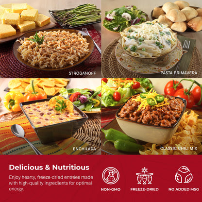 Legacy Food Storage 3 Day Kit, Emergency Food Supply, 4 Entrees, 6,000 Total Calories, 6 Lbs, 16 Large Servings, Shelf Stable, Freeze Dried Survival Meals for MRE Camping, Hiking, & More