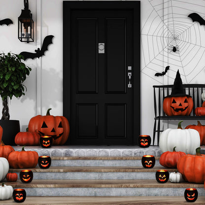 Halloween Table Decor Set of 6, Jack O Lanterns Black Glass Votive Tealight Candle Holders, Halloween Decorations Indoor Party Mantel Coffe Table Centerpiece Decor