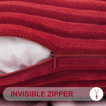 Simmore Decorative Christmas Throw Pillow Covers 18x18 Set of 2, Soft Natural Plush Flannel Double-Sided Fluffy Couch Pillow Covers for Sofa Living Room, Red