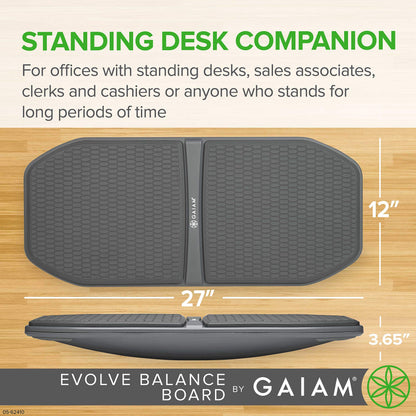 Gaiam Evolve Balance Board for Standing Desk - Anti-Fatigue Wobble Board for Home, Office, Physical Therapy & Exercise Equipment - Stability Rocker for Constant Movement, Increases Focus, Floor Mat Alternative