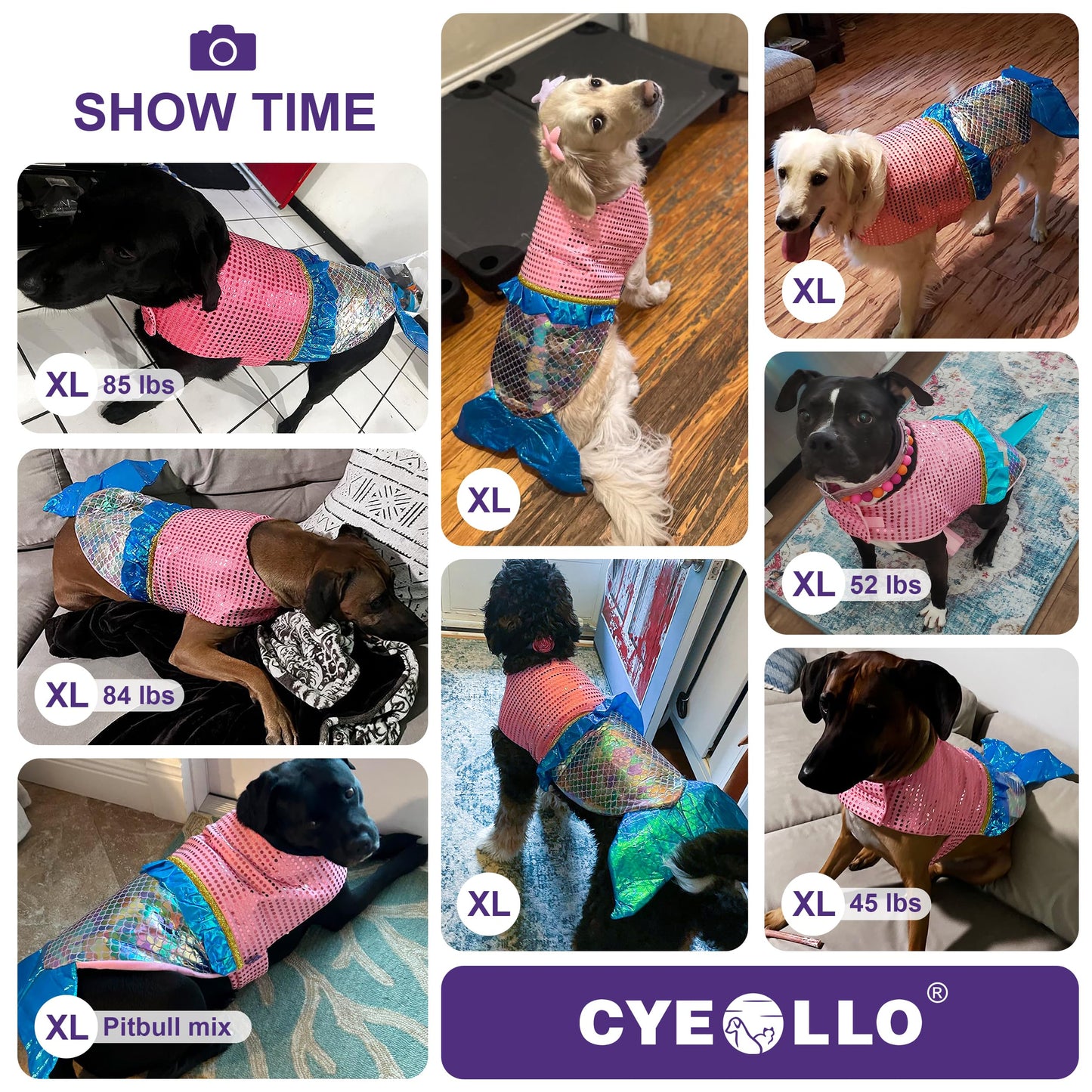 cyeollo Dog Costumes for Large Dogs Sparkly Mermaid Cosplay Clothes Pet Costme Birthday Party Outfit Dog Halloween Costumes Size XL