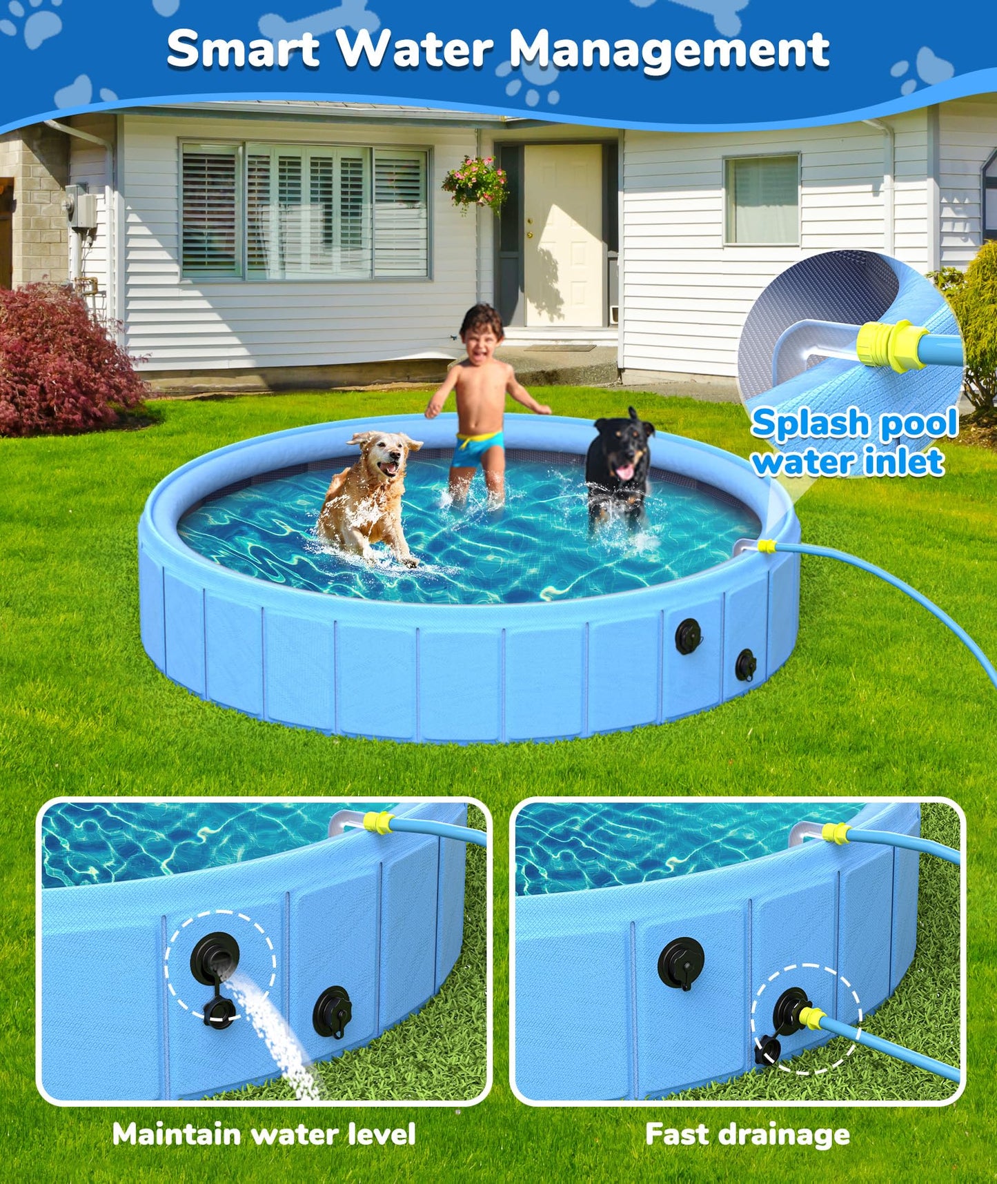 EPN Large Foldable Dog Pool – 0.55MM PVC 2-in-1 Portable Bathtub & Sprinkler for Dogs, Cats, Kids – Heavy Duty, Non-Slip, Summer Water Toy (79")