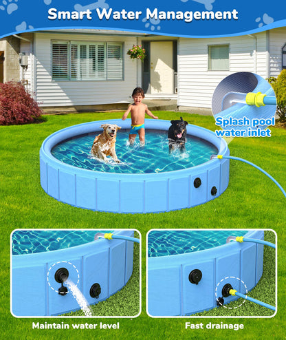 EPN Large Foldable Dog Pool – 0.55MM PVC 2-in-1 Portable Bathtub & Sprinkler for Dogs, Cats, Kids – Heavy Duty, Non-Slip, Summer Water Toy (79")