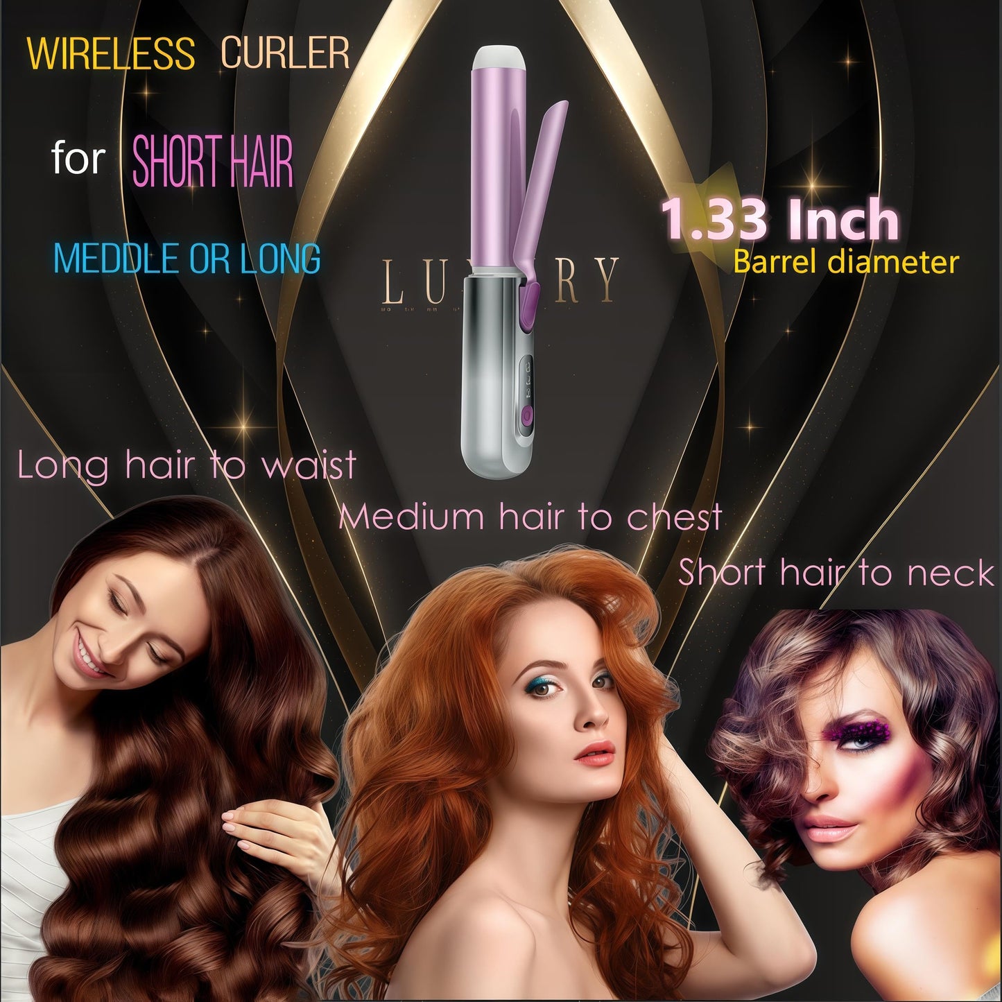 High-end Cordless Curling Iron Rechargeable, Portable USB Battery Operated Wireless Hair Curlers,Fast Heat-Up Curling Wand,Ideal for Home,Travel & Camping (Purple)