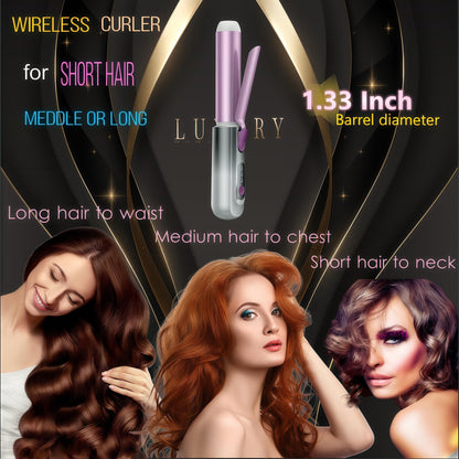 High-end Cordless Curling Iron Rechargeable, Portable USB Battery Operated Wireless Hair Curlers,Fast Heat-Up Curling Wand,Ideal for Home,Travel & Camping (Purple)