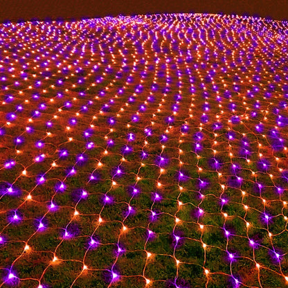 Dazzle Bright Halloween 360 LED Net Lights, 12FT x 5 FT Connectable Waterproof String Lights with 8 Modes, Halloween Decorations for Indoor Outdoor Party Yard Garden Decor, Purple & Orange