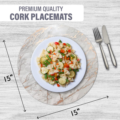 Dainty Home Marble Cork Place Mats Round Rose Gold 15"x15" Set of 2 Washable Placemats Heat Resistant Placemats Non Slip Table Placemats