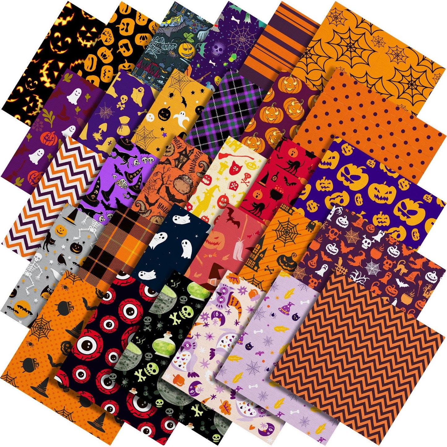 60 Pcs 10 x 10 Inch Halloween Fabric Polyester Fabric Bundle Fat Quarters Bat Pumpkin Ghost Skull Print Squares Holiday Quilting for DIY Decorations Sewing Craft, 30 Styles (Pumpkin)