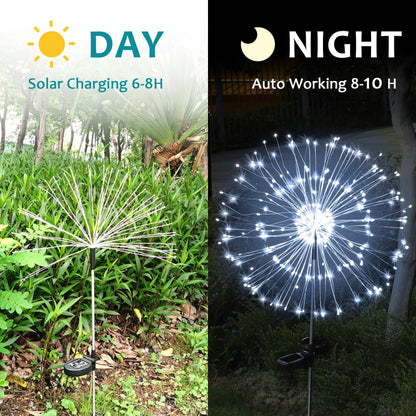 JJGoo Solar Firework Lights, 2 Pack 120 LEDs 2 Lighting Modes Solar Garden Lights Outdoor Waterproof for Yard Patio Walkway Pathway Party Wedding Christmas Decorative- Cool White