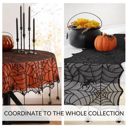 Elrene Home Fashions Crawling Spider Halloween Tablecloth Lace Lined with Removable Orange Plastic Liner, 70" Round, Orange & Black