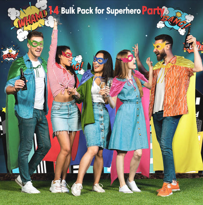 D.Q.Z Superhero-Capes and Masks for Adults Bulk Women Men Halloween Super-Hero Costume Spirit Party,14 Pack (Blue)