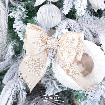 DINDOSAL Champagne Christmas Ribbon Wired 2.5 Inch, 6 Rolls 36 Yards Glitter Champagne Gold Christmas Tree Ribbon for Garland, Wreaths, Bows, Ribbon for Christmas Decor