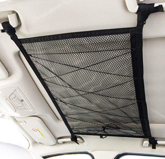 Kaskawise Car Ceiling Cargo Net Pocket,31"x21" Adjustable Double-Layer Mesh SUV Roof Organizer Long Trip Ceiling Storage Net,Car Camping Cargo Net for SUV,Van Life Accessories