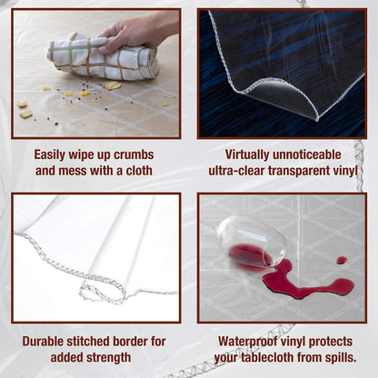 Elaine Karen Clear Plastic Table Cover Protector 100% Waterproof Table Protector Crystal Clear Plastic Tablecloth Cover for Dining Table Heavy Duty Vinyl, 60" x 90" Rectangle