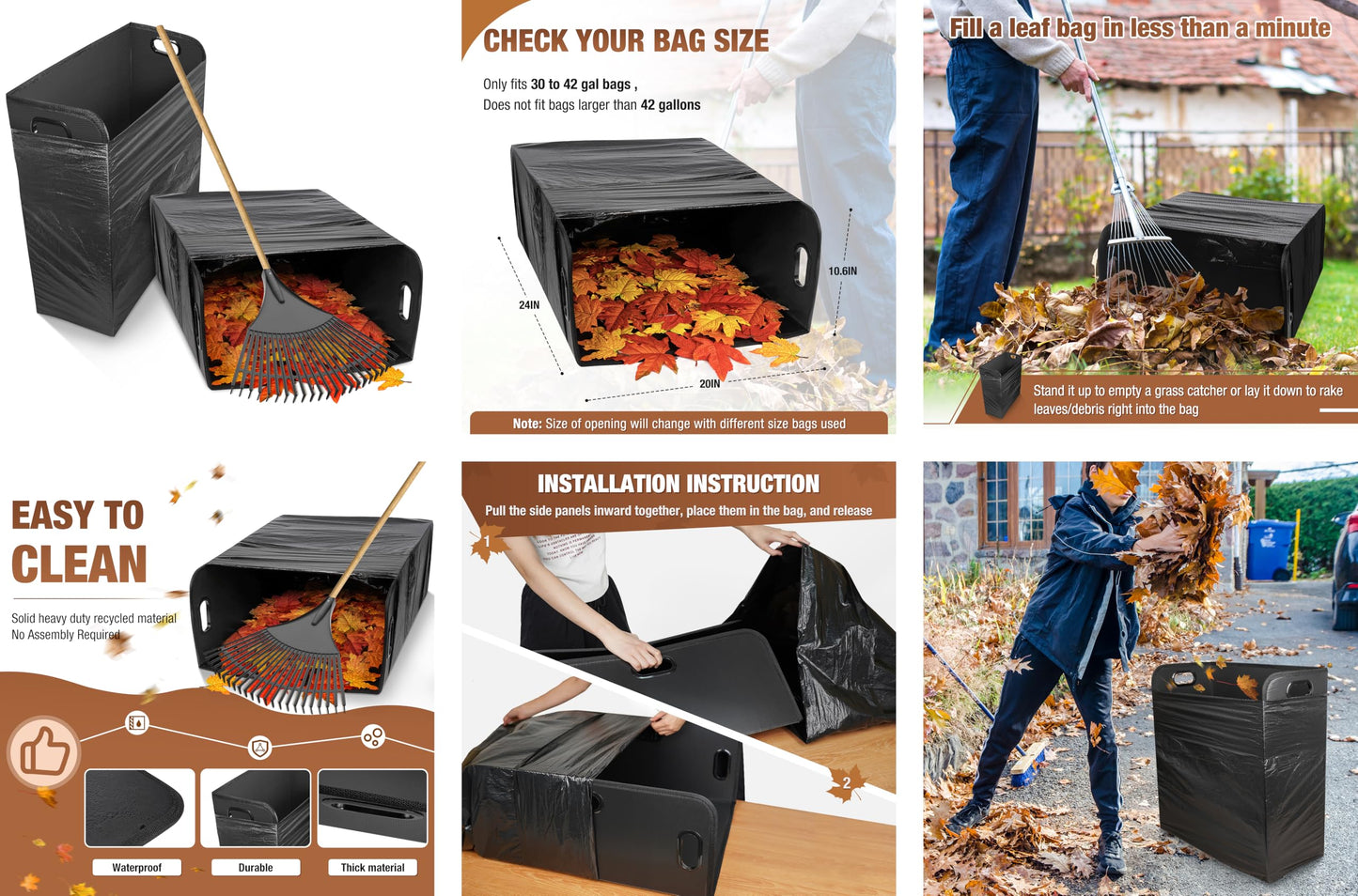 2 PCS Lawn Trash Bag Holder, Leaf Collector Holder Holds 30-42 Gallon Bags, Reuseable Garbage Frame for Camping, Yard Weeding, Lawn Party