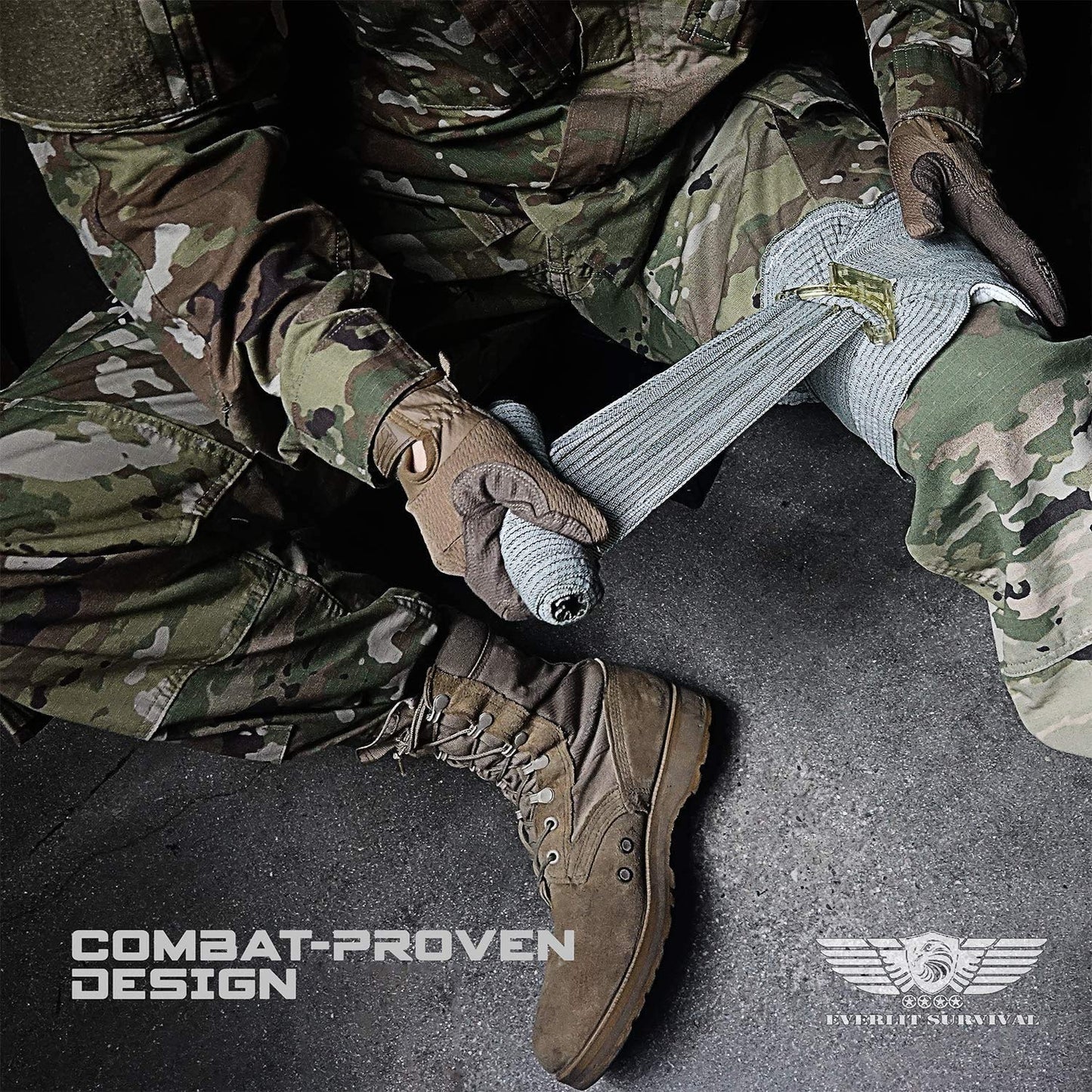 EVERLIT Emergency Trauma Kit, CAT GEN-7 Tourniquet 36" Splint, Military Combat Tactical IFAK for First Aid Response, Critical Wounds, Severe Bleeding Control (Black Camo)