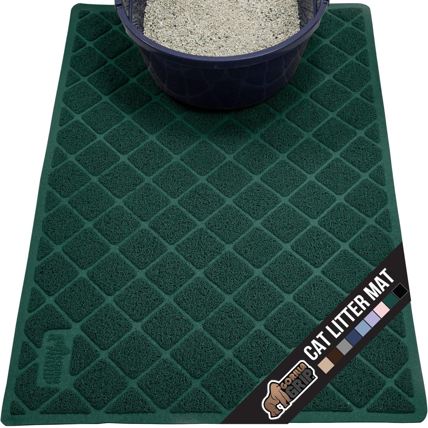 GORILLA GRIP Cat Litter Box Mat, Water Resistant, US Designed Kitty Litter Trapping Mats, Easy to Clean, Scatter Control, Less Mess and Clean Floors, Kitten Supplies for Indoor Cats 17x11 Hunter Green