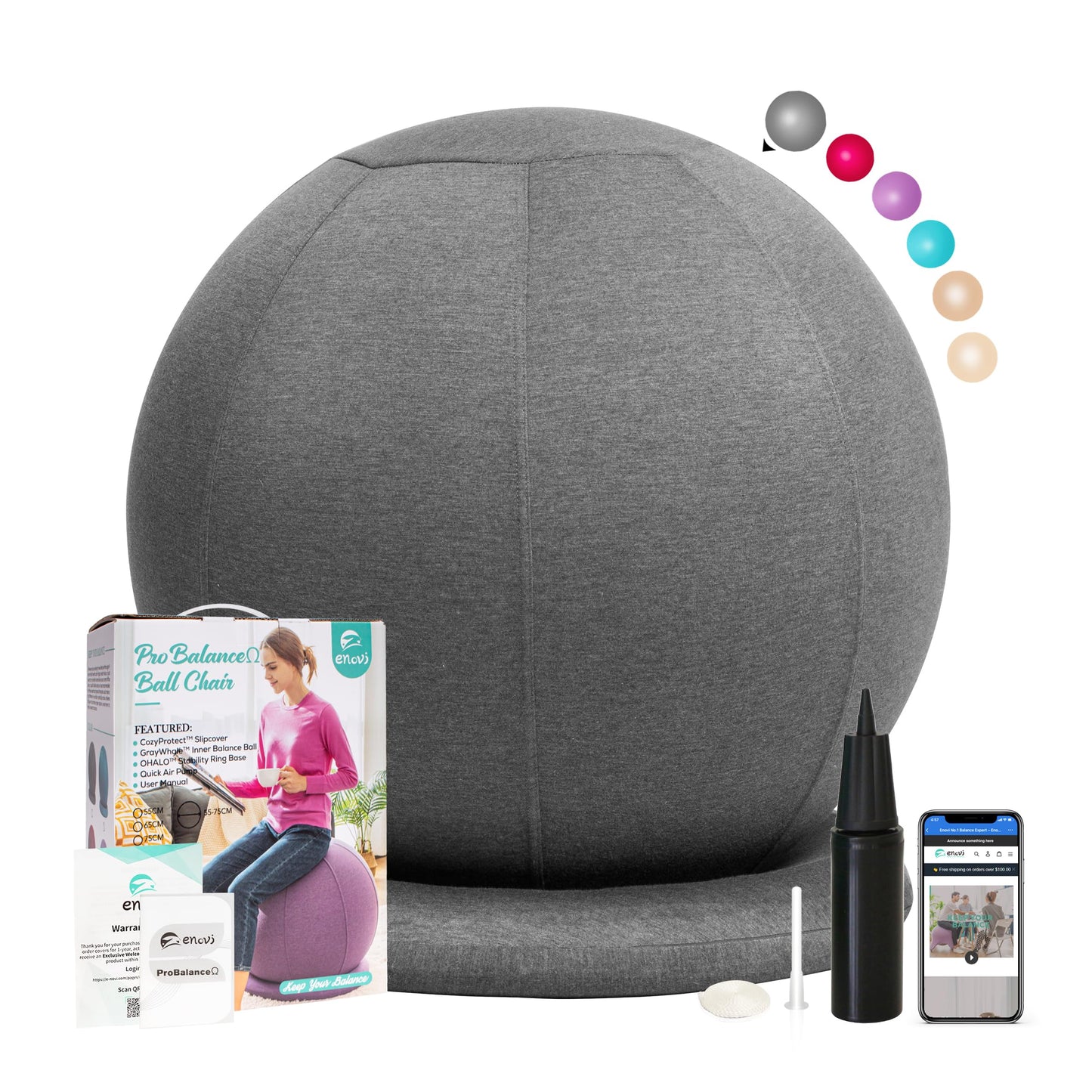 ENOVI ProBalance Deepspace Grey Yoga Ball Chair, 65cm, FG