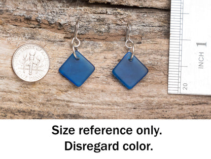 Delicate Diamond Sea Glass Earrings (Ocean) Beach Glass Earrings for Women by EcoSeaCo, using sustainable, recycled and repurposed material. Handmade Jewelry in the USA