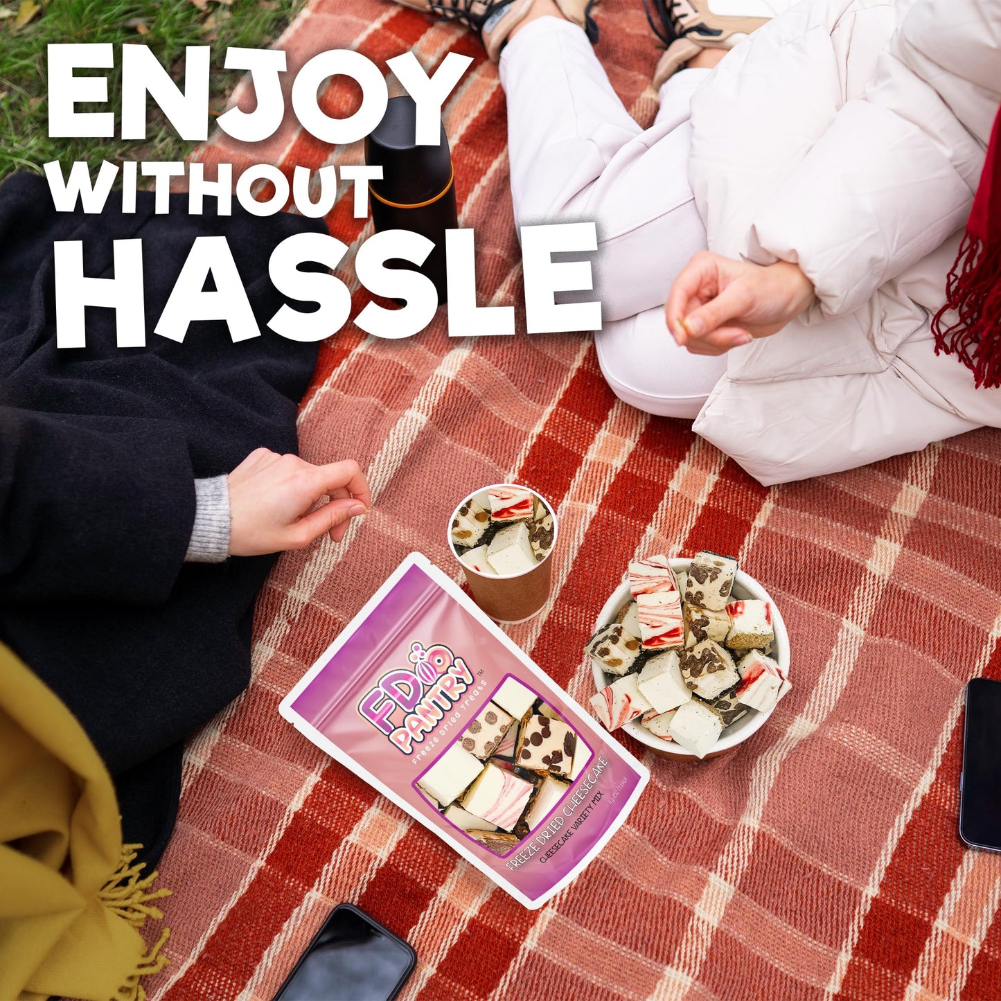 Freeze Dried Cheesecake Bites New York Style 4.1oz - Caramel, Chocolate Chip and Strawberry Cheesecake Swirl Freeze Dried Dessert - Mini Chocolate Cheesecake Bites in Resealable Bag - Ideal Gift Snack