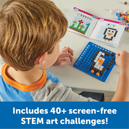 Learning Resources STEM Explorers Pixel Art Challenge - Math Puzzles, Pattern Blocks, Creativity for Kids Sensory Bin, Arts and Crafts, Math Manipulatives, Building Toys, Montessori