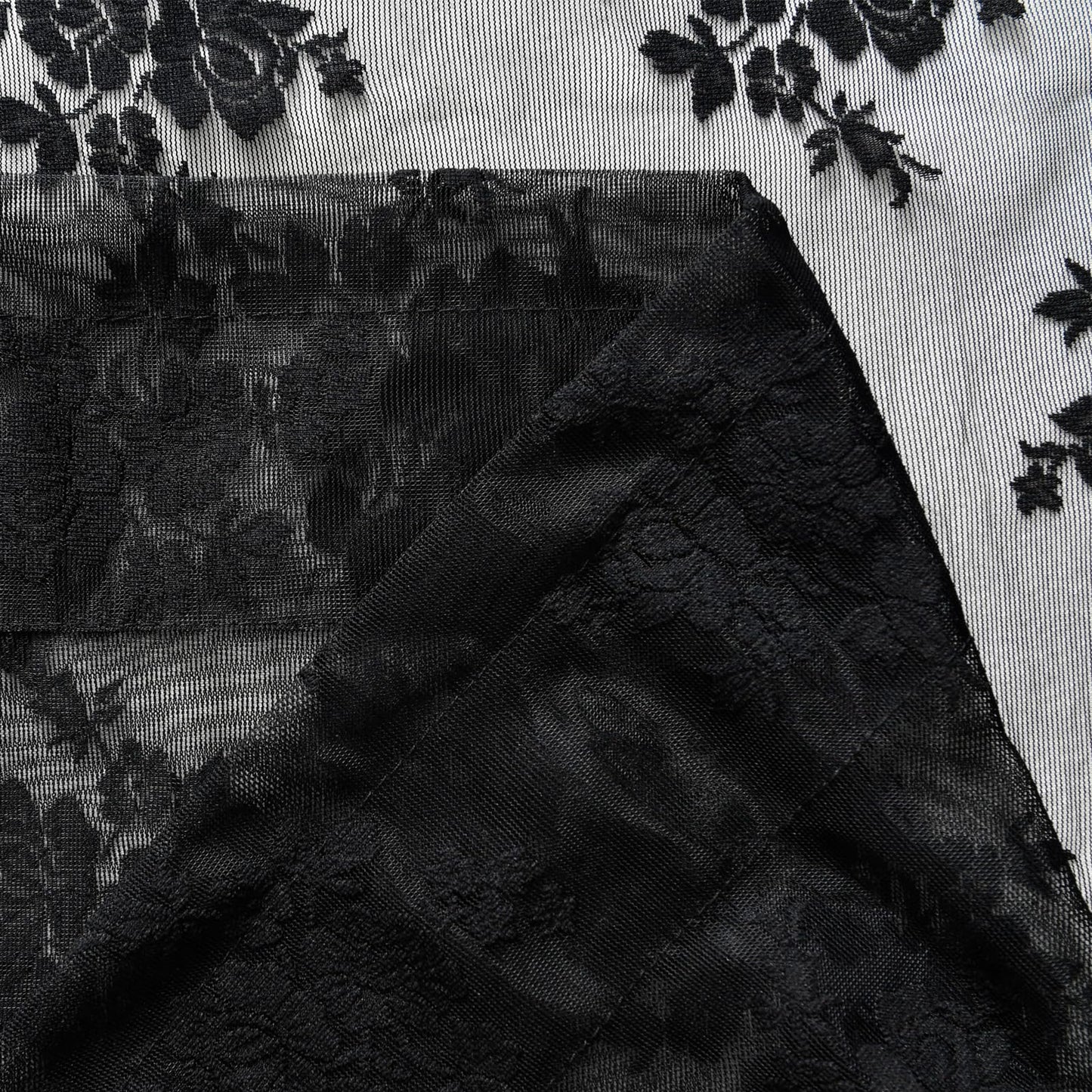 Kotile Black Lace Curtains 63 Inch Length 2 Panels, Country Rustic Floral Gothic Sheer Curtains for Halloween, Rod Pocket Vintage Privacy Sheer Lace Curtains, 42 x 63 Inch Each, 1 Pair, Black