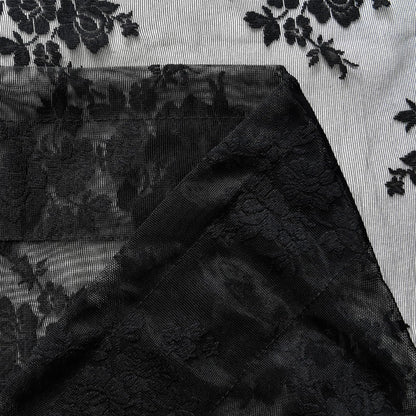 Kotile Black Lace Curtains 63 Inch Length 2 Panels, Country Rustic Floral Gothic Sheer Curtains for Halloween, Rod Pocket Vintage Privacy Sheer Lace Curtains, 42 x 63 Inch Each, 1 Pair, Black